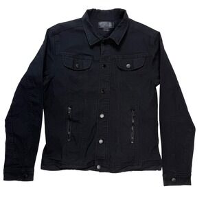 Craft + Flow Mens Black Denim Trucker Jacket Medium Full Zip Pocket Button Front